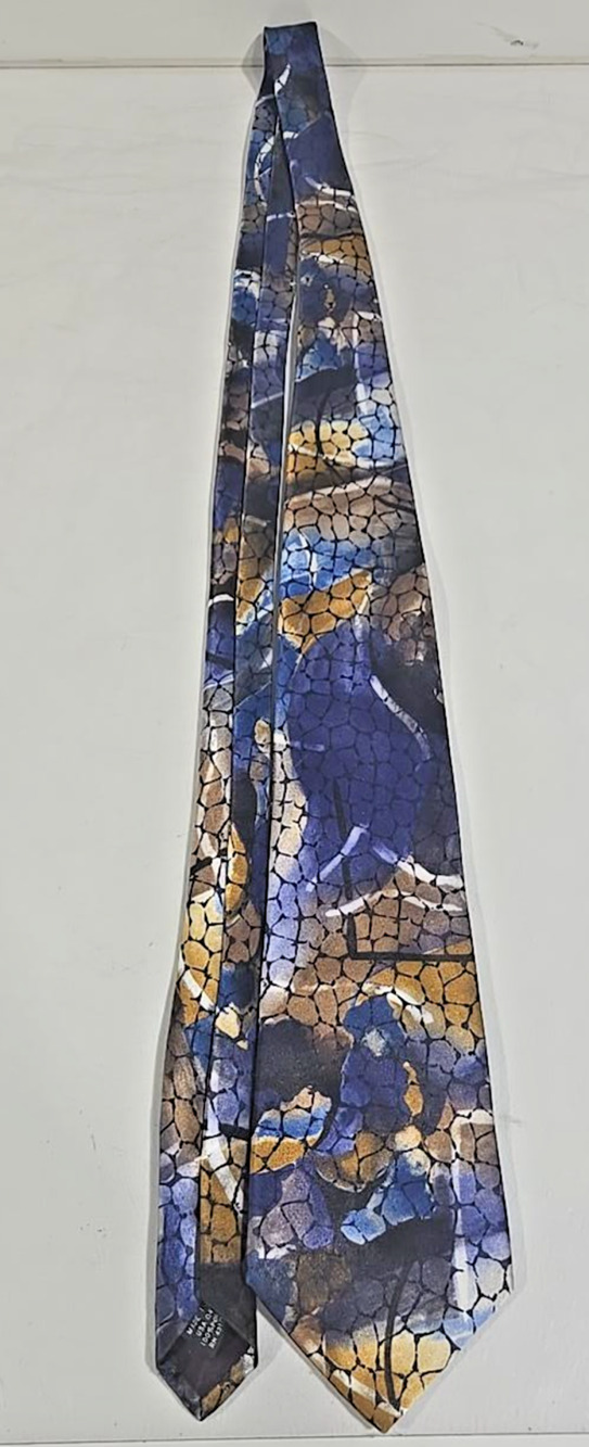 Oleg Cassini Blue Gold Abstract Floral Men's Tie Made USA